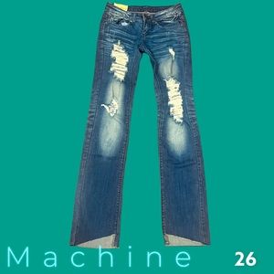 Machine distressed boot leg jeans size 26